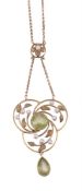 An Edwardian peridot and seed pearl pendant necklace