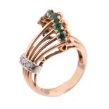 A French mid 20th century Retro emerald and diamond dress ring