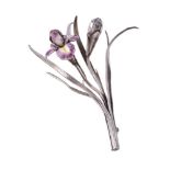 A Chinese silver coloured iris spray brooch