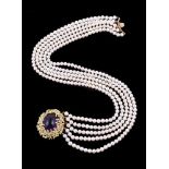 A diamond, amethyst and cultured pearl necklace