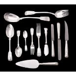 A collection of silver fiddle, shell and thread pattern flatware