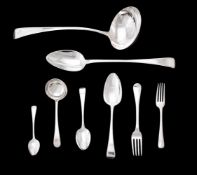 A collection of George III silver feather edge pattern flatware