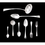 A collection of George III silver feather edge pattern flatware