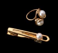 A cultured pearl tie pin by Mikimoto