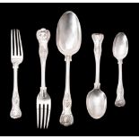 A Victorian silver King's pattern part table service for six place settings by George Adams