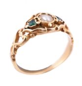 A mid Victorian pearl and green stone ring