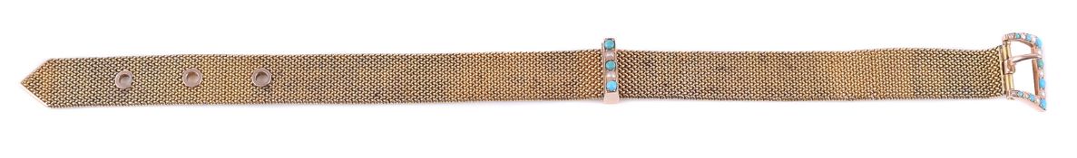 An early 20th century turquoise and half pearl mesh bracelet