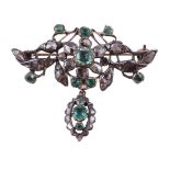 A late 18th century Iberian diamond and emerald brooch