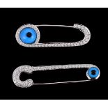 Two diamond set Eye safety pin brooches