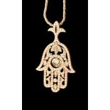 A diamond Hand of Fatima pendant