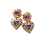 A pair of amethyst and blue topaz earrings