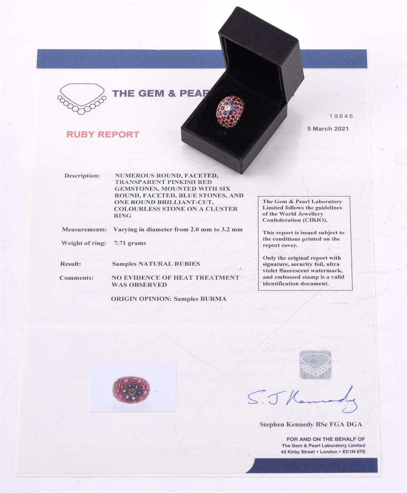 A ruby, sapphire and diamond bombé ring - Image 2 of 2