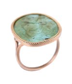 A late 19th century turquoise panel ring