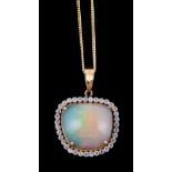 An opal and diamond cluster pendant