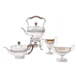 A silver matched four piece octagonal tea set by Edward Barnard & Sons Ltd.