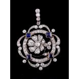 An Edwardian diamond and sapphire brooch/pendant