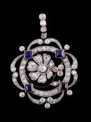 An Edwardian diamond and sapphire brooch/pendant