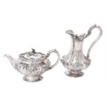 Y A Victorian silver lobed circular tea pot and hot water pot by Benjamin Smith III