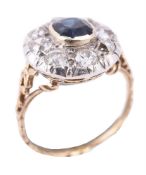 A diamond and sapphire cluster ring