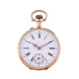 Unsigned, Gold open face keyless wind pocket watch