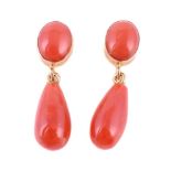 Y A pair of coral ear pendants