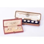 Y A pair of early 20th century mother of pearl and pearl cufflinks and six cased buttons