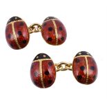 A pair of enamelled ladybird cufflinks