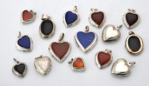 A collection of silver and silver coloured heart lockets