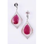 A pair synthetic ruby and diamond drop earrings