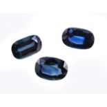 † Three unmounted oval cut sapphires