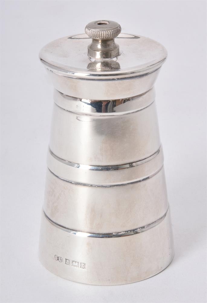 A silver tapering pepper grinder by William Suckling Ltd.