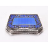 A French silver and enamel shaped rectangular box and cover