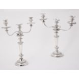 A pair of electro-plated three light candelabra