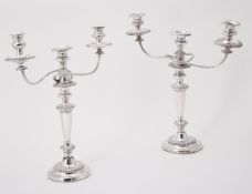 A pair of electro-plated three light candelabra