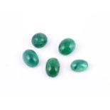 † Five oval cabochon emeralds