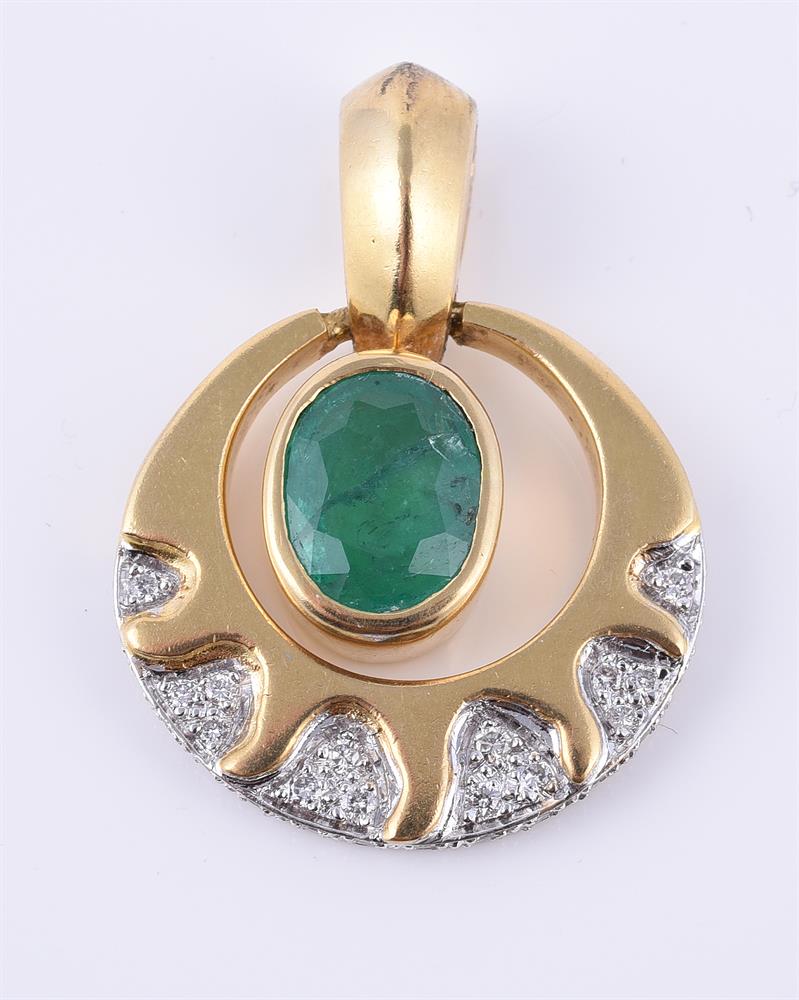 A diamond and emerald pendant