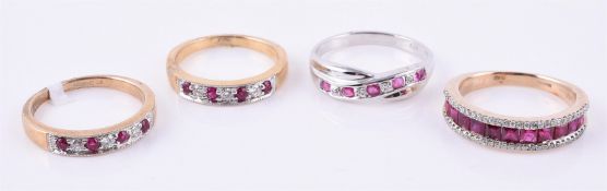 Two 9 carat gold ruby and diamond rings