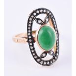 A rose cut diamond and green stone dress ring