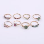 A collection of eight 9 carat gold rings