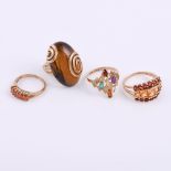 Four 9 carat gold dress rings