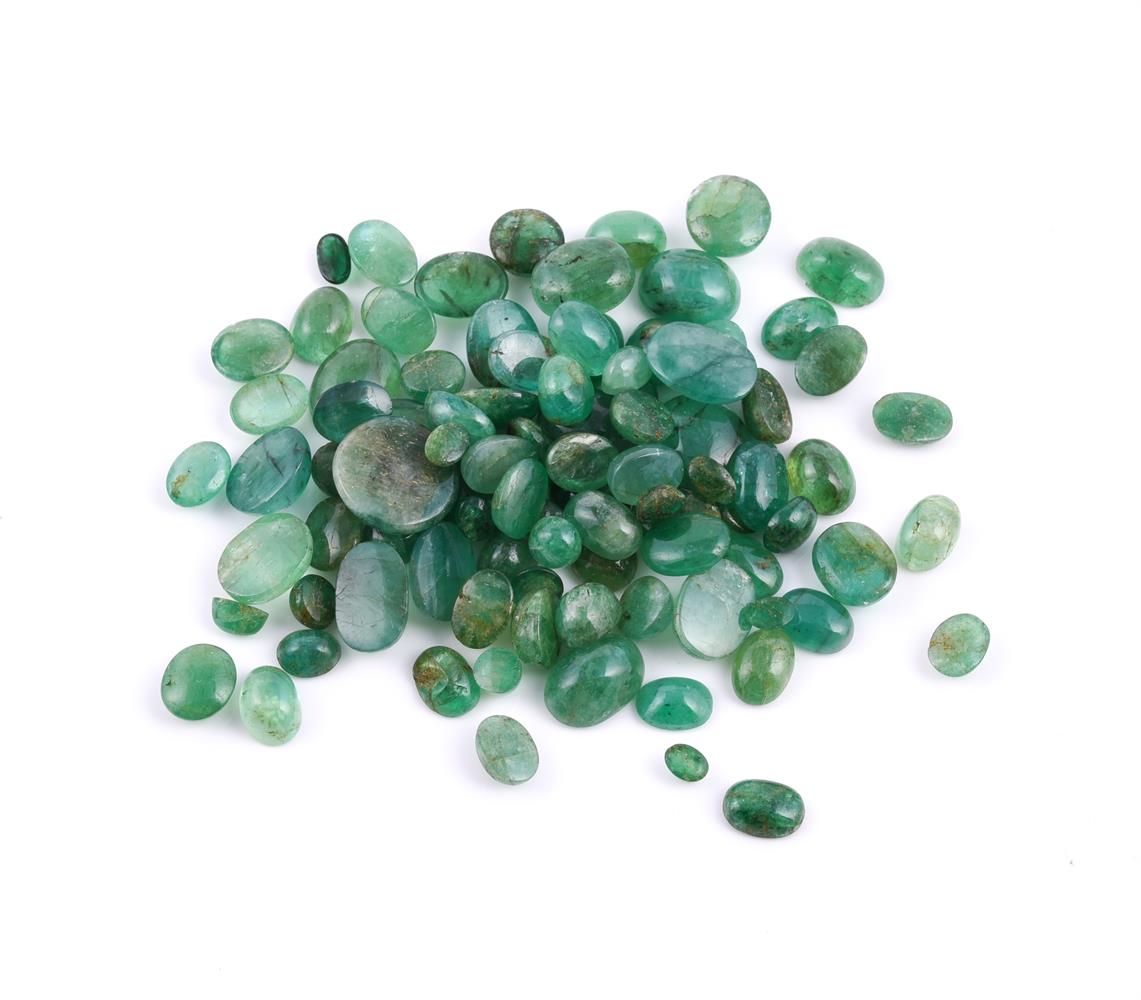 † A packet of cabochon emeralds