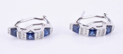 A pair of sapphire and diamond ear hoops