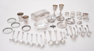 A collection of silver and silver coloured items