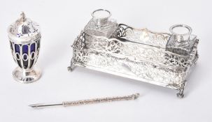 A Victorian silver rectangular inkstand by Charles Stuart Harris