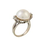 A mabé pearl and diamond ring