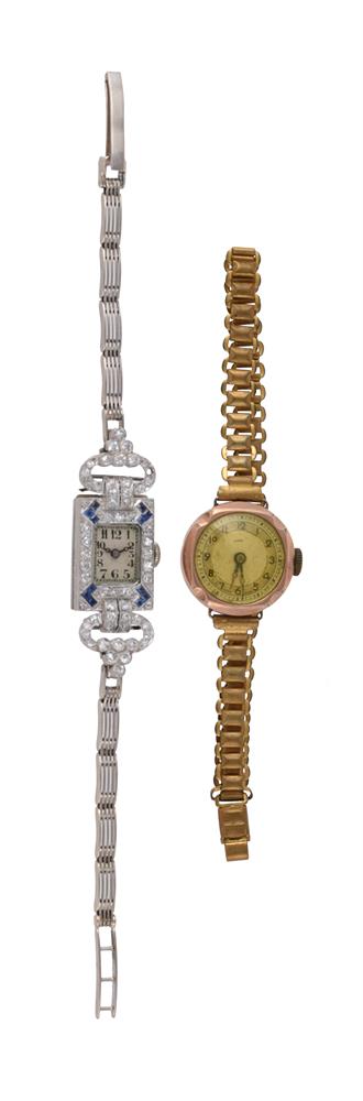 An Art Deco diamond and sapphire cocktail watch