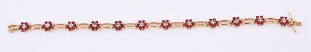 A ruby and diamond flowerhead cluster bracelet