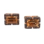 A pair of brown diamond and citrine cufflinks by Ashley