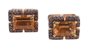 A pair of brown diamond and citrine cufflinks by Ashley