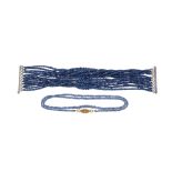 A sapphire bead necklace with diamond clasp